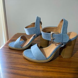 Brash Blue Suede Heeled Sandals